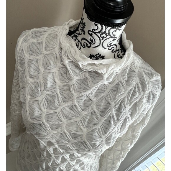 Maeve By ANTHROPOLOGIE Mock Neck Textured Semi Sheer Top Sz L Minimalist - Picture 6 of 16